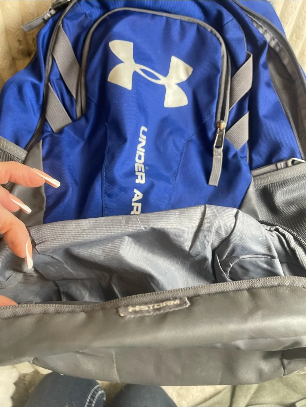 Under Armour Blue and Gray Backpack with White Logo